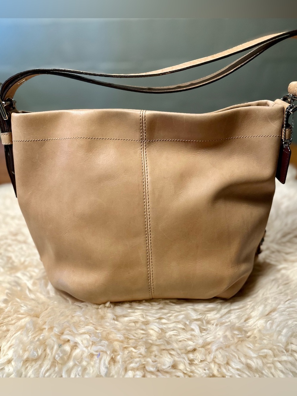 Coach Madison Convertible Smooth Leather Hobo Duffle Bag Tan F15064